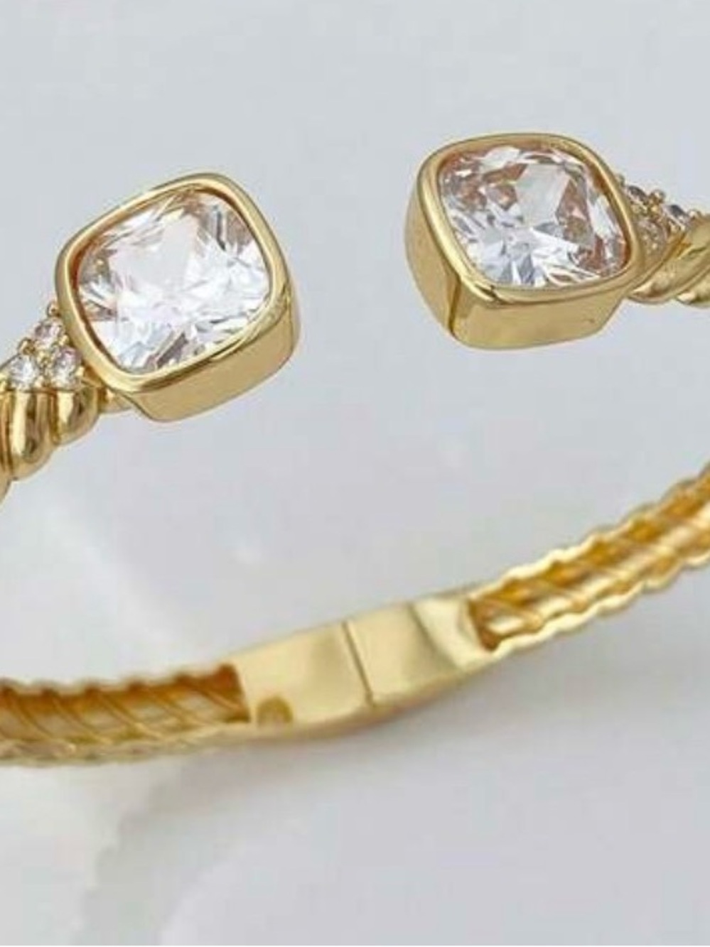 Gold-Tone Open Cuff Bracelet with Clear Gemstone Accents